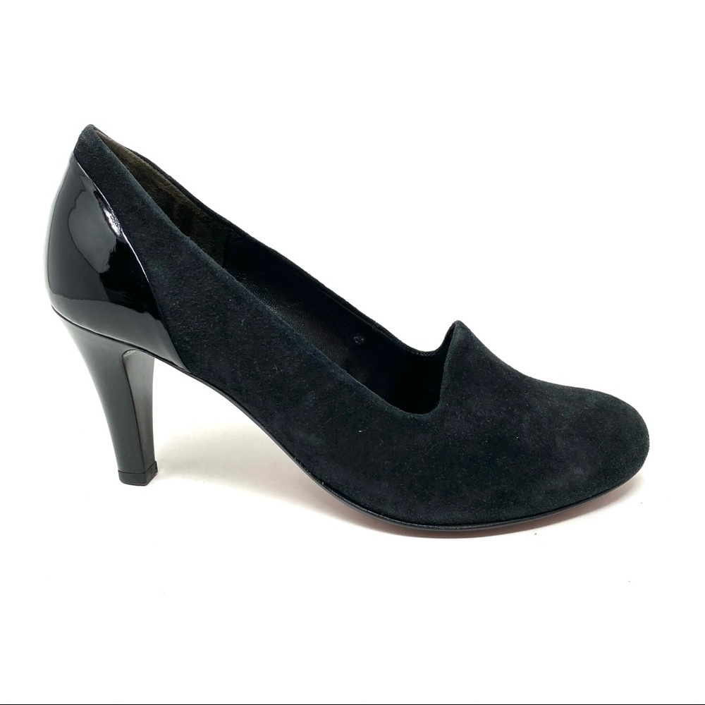 Gabor Black Suede with Patent Heel Mid Pumps
